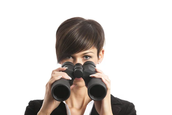 Young Woman Binoculars — Stock Photo, Image