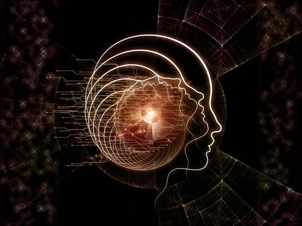 Skład Linii Ludzkiej Głowy Fraktal Siatki Technologii Związanych Symboli Nadaje — Zdjęcie stockowe