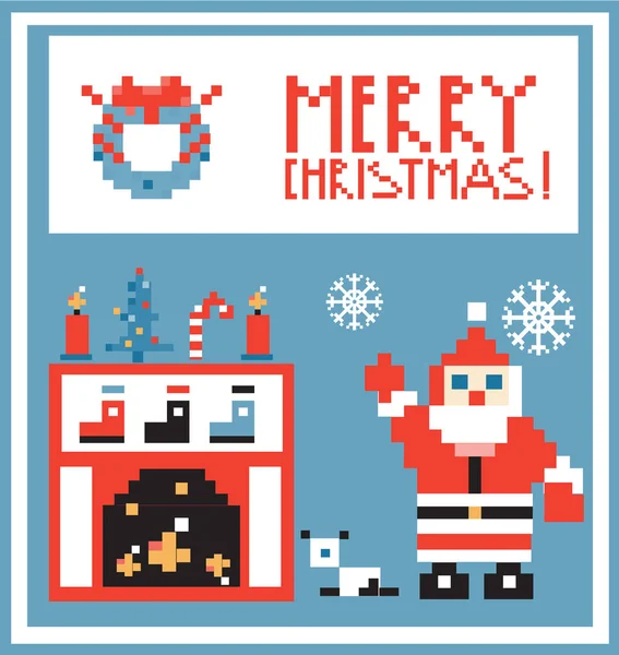 Pixel Urlaubskarte Weihnachten Wohnzimmer Mit Weihnachtsmann Hintergrund — Stockfoto