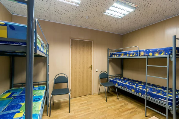 Bunk Metal Beds Clean Hostel Room — Stock Photo, Image
