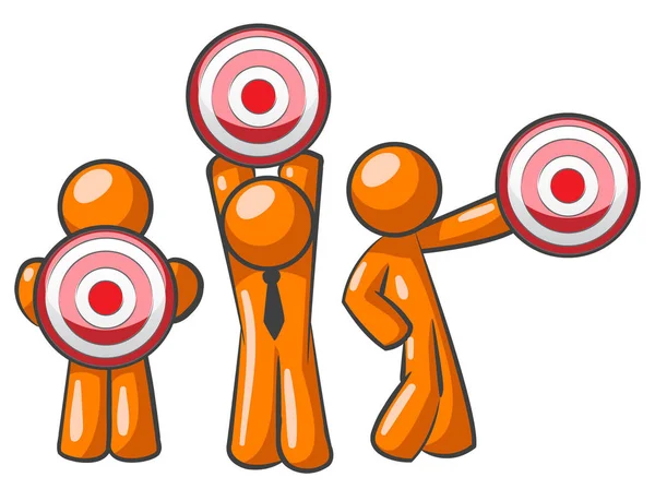 Three Orange Men Holding Targets Versatile Concept Planning Objectives Target — Stock Photo, Image
