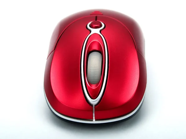 Czerwony Mysz Optyczna Bezprzewodowej Czyste Białe Tło — Zdjęcie stockowe