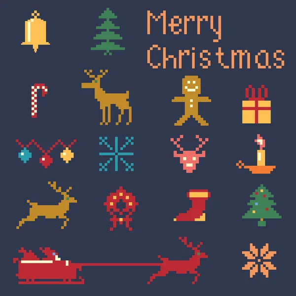 Weihnachten Pixel Stil Icons Gesetzt Winter Muster Pixel — Stockfoto