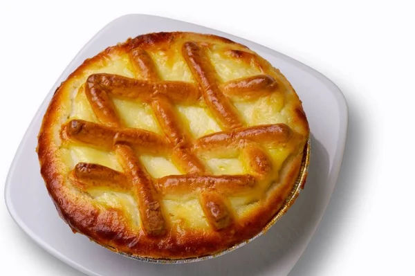 Ricotta Tarte Gros Plan Avec Chemin Coupe — Photo