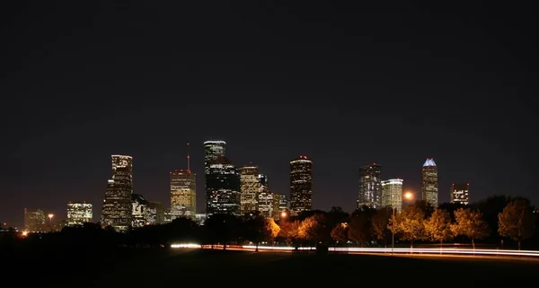 Ночная Панорама Центра Хьюстона — стоковое фото