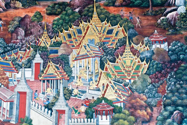 Thai Mural Painting Wall Wat Phra Kaew Bangkok Tailandia Historia —  Fotos de Stock