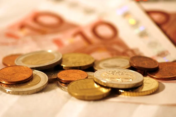 Euronotes Monedas Que Representan Moneda — Foto de Stock