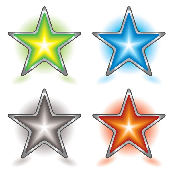 Coleção Quatro Estrelas Coloridas Com Chanfro Metal Prateado Sombra — Fotografia de Stock