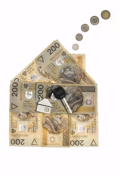 Real Estate Concept Hus Gjort Polska Zloty Isolerade — Stockfoto