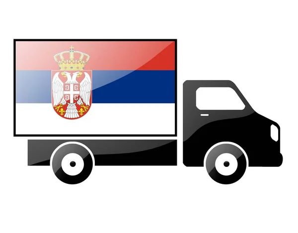 Drapeau Serbe Peint Sur Silhouette Camion Illustration Brillante — Photo