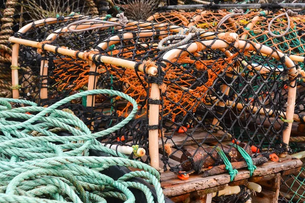 Una Jaula Langosta Con Redes Pesca Cuerda — Foto de Stock