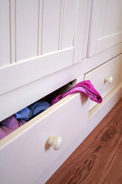White Furniture Open Drawer Underpants — Stock Photo, Image