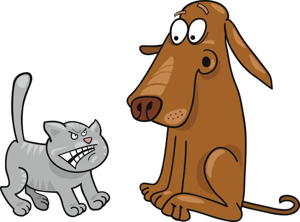 Desenhos Animados Ilustração Gatinho Com Raiva Cão Assustado — Fotografia de Stock