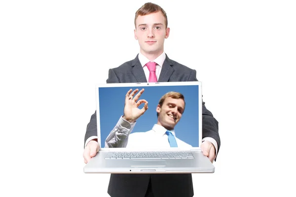 Ein Geschäftsmann Mit Offenem Laptop — Stockfoto