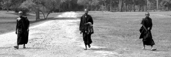 Черно Белый Взгляд Азиатских Монахов — стоковое фото