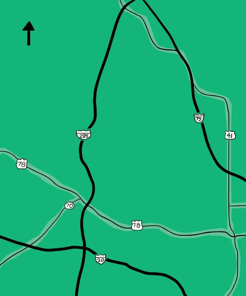 Hand drawn map of interstate and county roads in part of Georgia, United States
