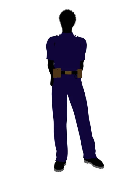 Afrikanisch Amerikanischer Männlicher Polizeibeamter Silhouette Illustration Auf Weißem Hintergrund — Stockfoto