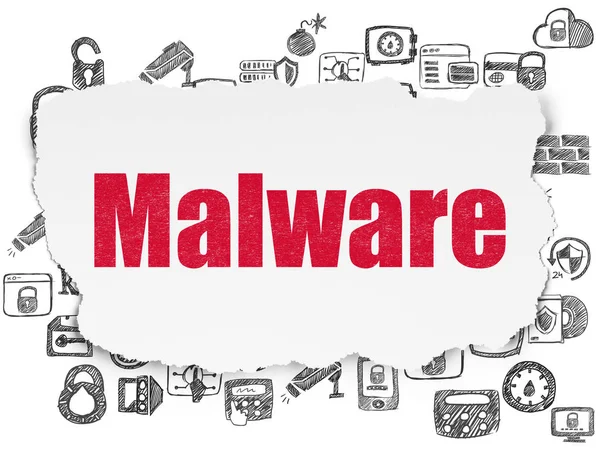 Concepto Privacidad Texto Rojo Pintado Malware Sobre Fondo Papel Roto —  Fotos de Stock
