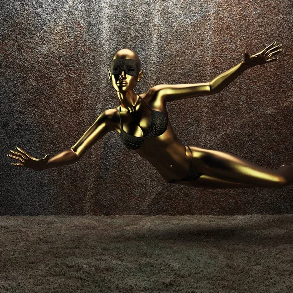 暗い背景に美しい黄金の女性の像 — ストック写真