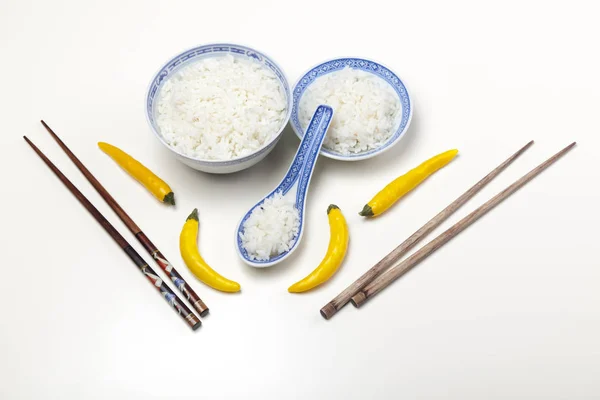Miska Bílé Rýže Izolovaná Bílém — Stock fotografie