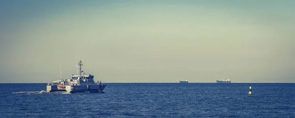Small Grey Military Ship Moving Baltic Sea — Stock Photo, Image