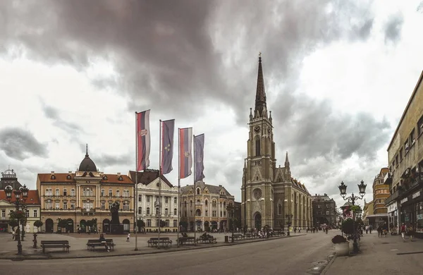 Novi Sad Sérvia 2018 Vista Panorâmica Praça Principal Novi Sad — Fotografia de Stock