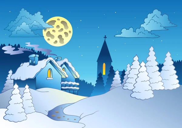 Маленькая Деревня Зимой Векторная Иллюстрация — стоковое фото