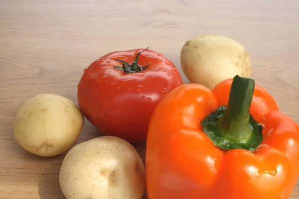 Poivron Tomate Pommes Terre Légumes Frais Aliments Sains — Photo