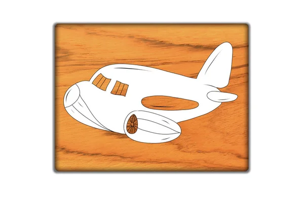 Ikona Znak Samolot Fakturze Drewna Tła — Zdjęcie stockowe