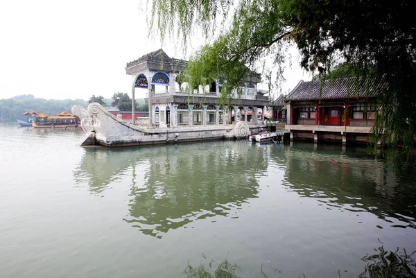 Barco Mármore Lago Summer Palace Perto Pequim China — Fotografia de Stock