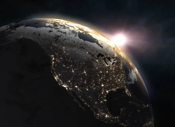 Csodálatos Napfelkeltét Föld Észak Amerika Felett Kép Nasa Berendezett Elemei — Stock Fotó