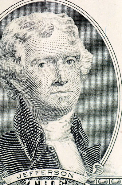 Het Gezicht Van Jefferson Dollar Bill — Stockfoto