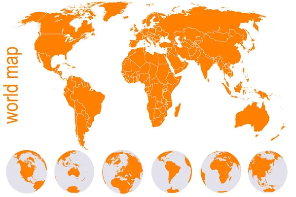Carte Monde Détaillée Orange Avec Globes Terrestres — Photo