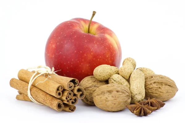 Jablkové Skoposkové Hole Ořechy — Stock fotografie