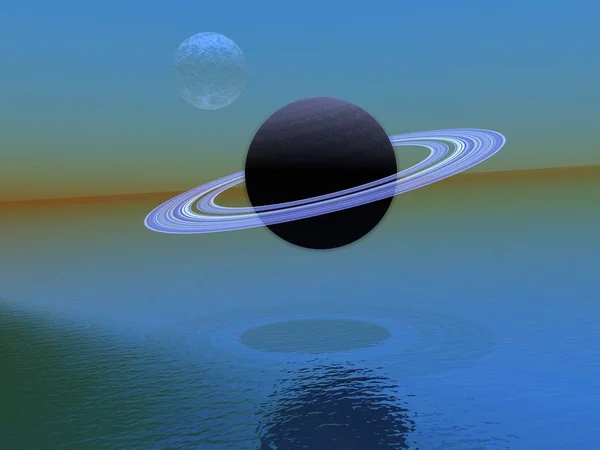 Planeten Saturnus Och Himlen Blå — Stockfoto