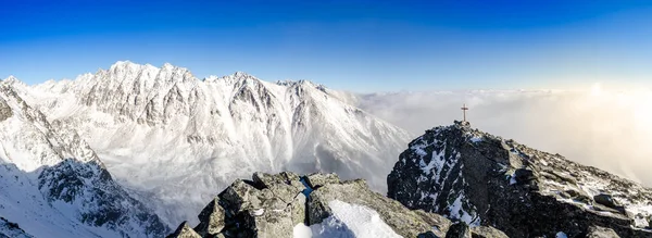 Vista Panorâmica Panorâmica Das Montanhas Inverno High Tatras Eslováquia Europa — Fotografia de Stock