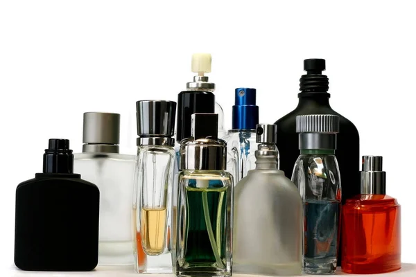 Frascos Perfume Fragancia Fondo Blanco Ninguna Marca Registrada —  Fotos de Stock