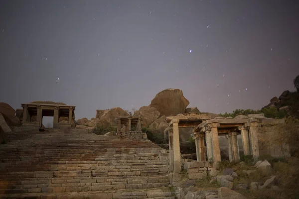 Ruinas Por Noche Frente Virupaksha Templo Vijayanagar Complejo Templos Hampi — Foto de Stock