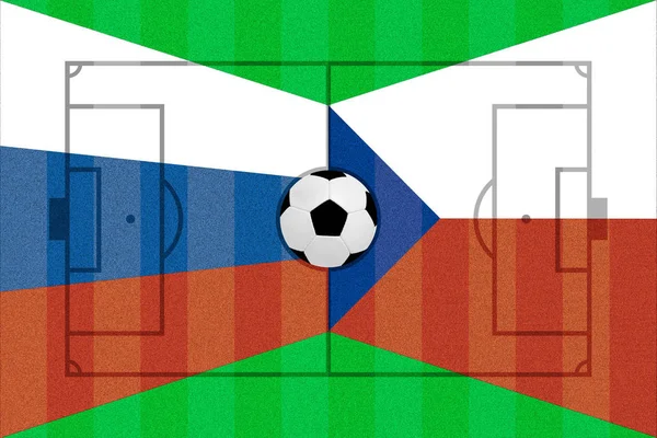 Rússia República Checa Bandeira Campo Futebol Layout — Fotografia de Stock