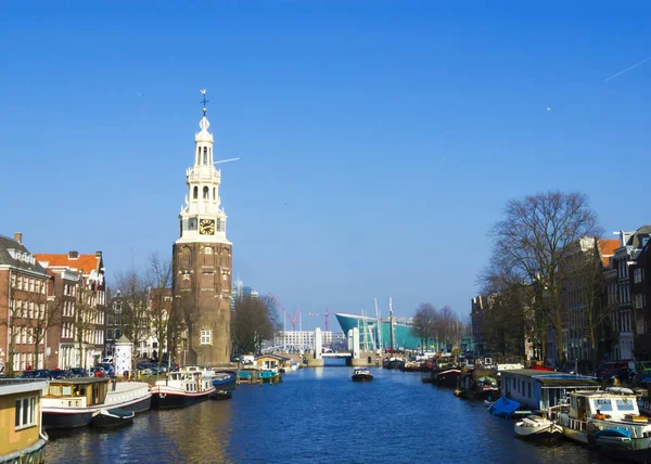 Klasyczny Amsterdam Widok Kanał Holandia — Zdjęcie stockowe