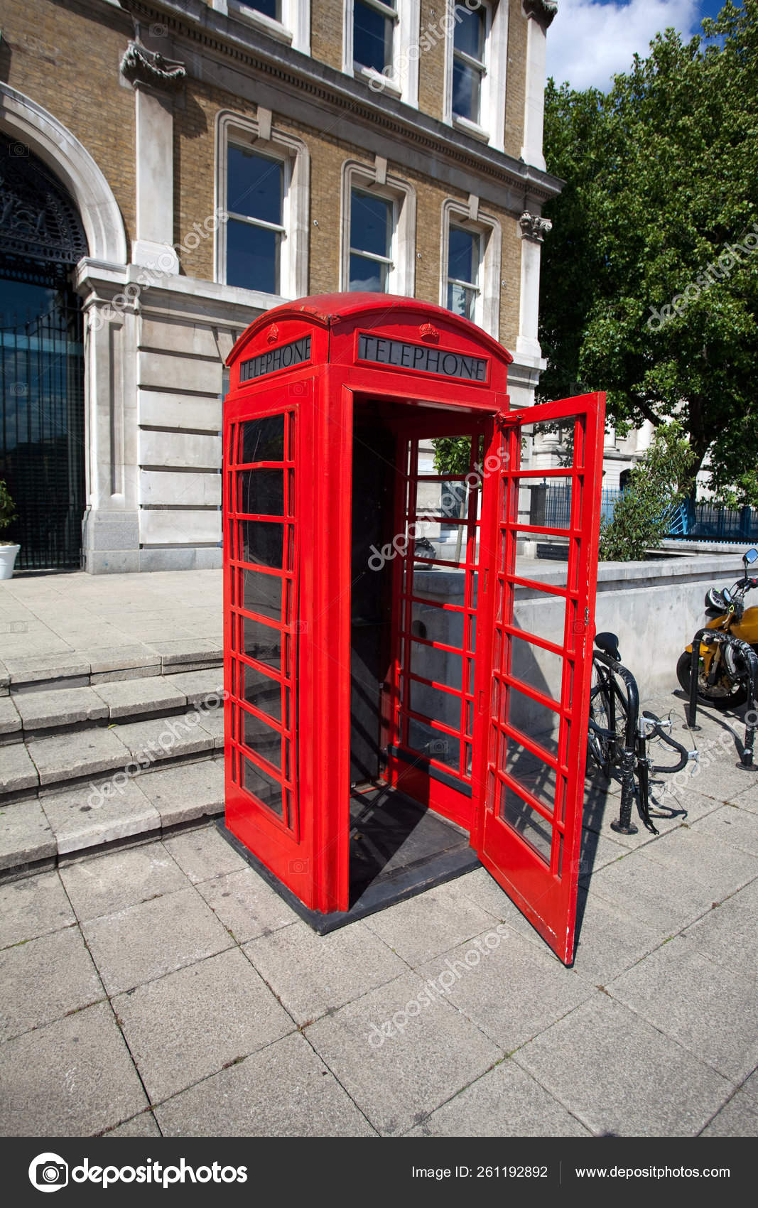 Red phone booth.