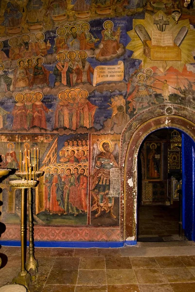 Iconographie Icônes Peintes Avec Des Saints Sur Mur Monastère Monastère — Photo