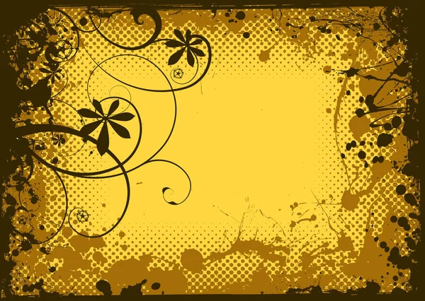 Grunge Mürekkep Uyarısı Sınır Yarı Ton Nokta Çiçek Öğeleri — Stok fotoğraf