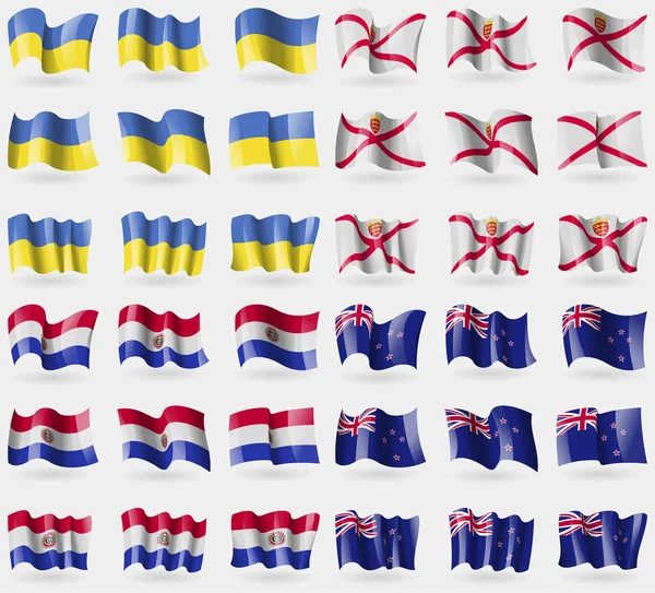 Ukrajna Jersey Paraguay Zéland Halmaza Zászlók Világ Országainak Illusztráció — Stock Fotó