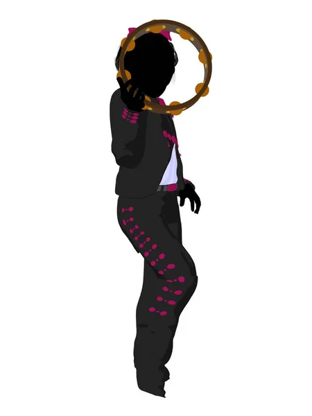 Flicka Mariachi Med Tamborine Illustration Silhouette Illustration Vit Bakgrund — Stockfoto