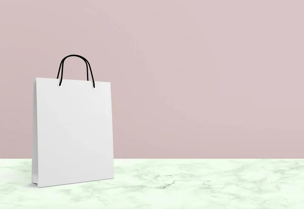 Weiße Papiertüte Zum Einkaufen Auf Rosa Hintergrund — Stockfoto