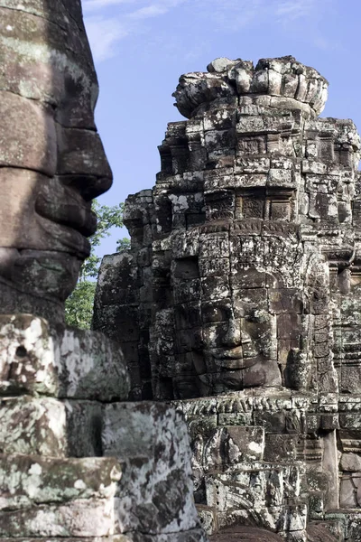 Rostos Esculpidos Budha Templo Bayon Angkor Siem Riep Camboja — Fotografia de Stock