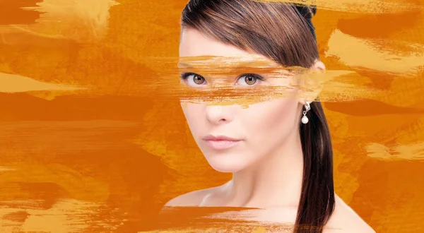 Helles Bild Der Schönen Frau Mit Orangefarbener Farbe — Stockfoto
