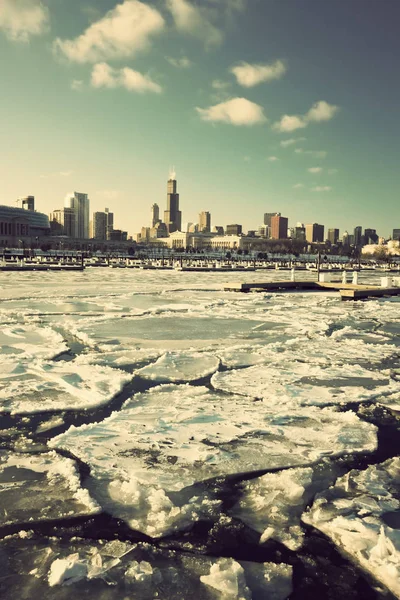 Iarna Chicago Centrul Orașului Văzut Din Port — Fotografie, imagine de stoc