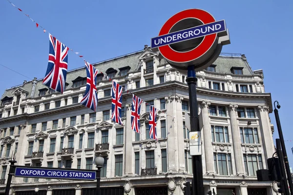 Cartello Della Metropolitana Londra Union Flags Alla Stazione Oxford Circus — Foto Stock